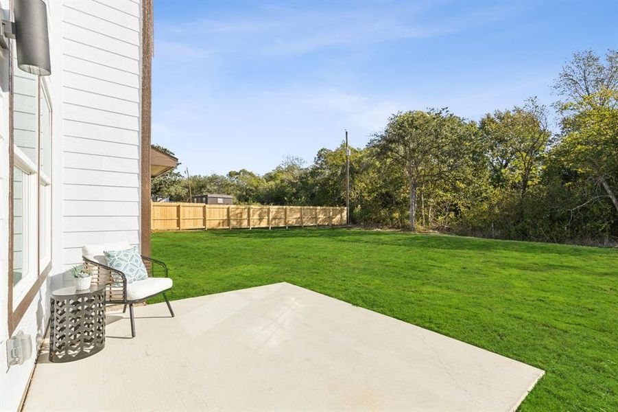 Porch overlooking back yard