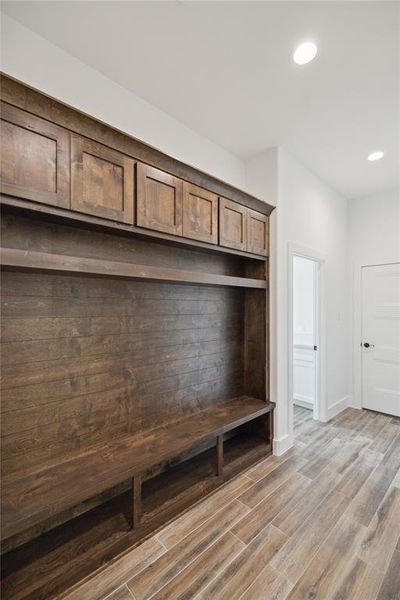 Mudroom featuring light hardwood / wood-style floors