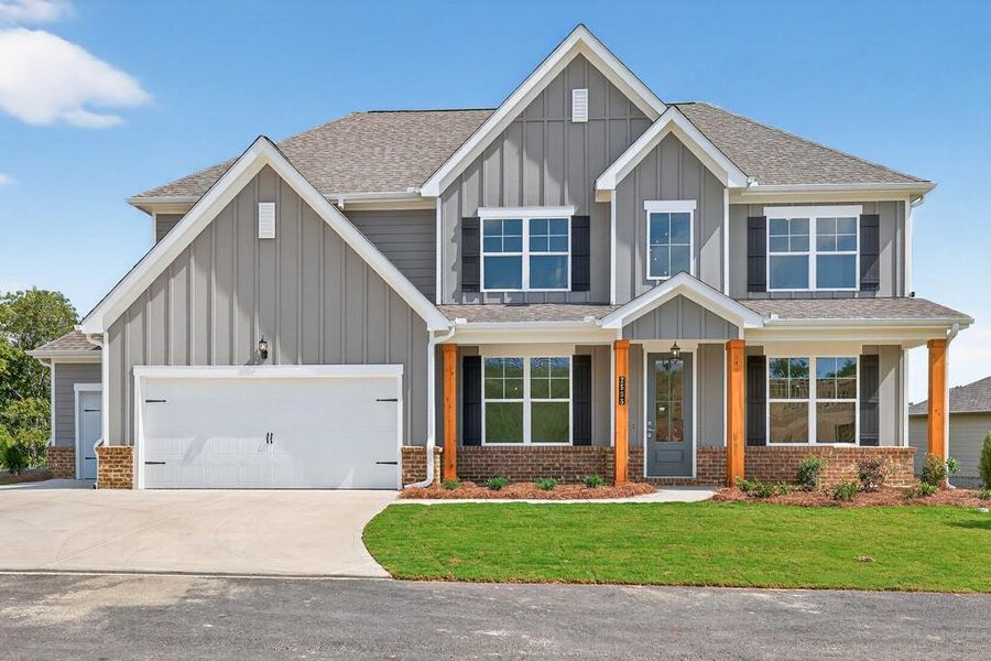 Front exterior of a new home in The Manor at Gainesville Township, Gainesville, GA, highlighting curb appeal (Image 2). Front exterior of a new home in The Manor at Gainesville Township, Gainesville, GA, highlighting curb appeal (Image 2).