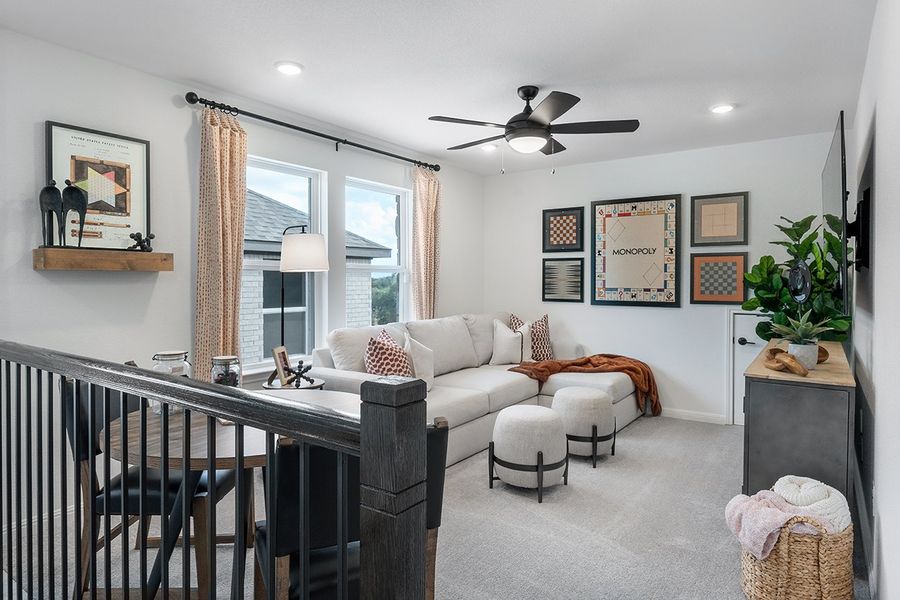 Representative furnished interior of a home built from the Saffron by Taylor Morrison in Travisso, Leander (Image 12). Representative furnished interior of a home built from the Saffron by Taylor Morrison in Travisso, Leander (Image 12).