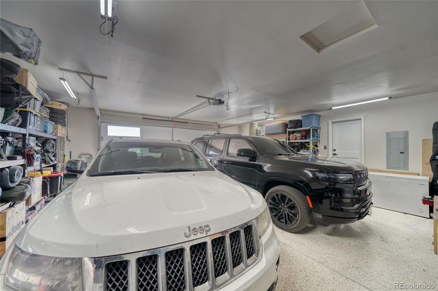 Oversized 2 car garage with epoxy floors