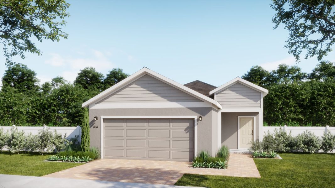 Representative exterior photo of a completed home built from the Coral by Risewell Homes in Hodges Reserve, Howey-in-the-Hills, FL (Image 12). Representative exterior photo of a completed home built from the Coral by Risewell Homes in Hodges Reserve, Howey-in-the-Hills, FL (Image 12).