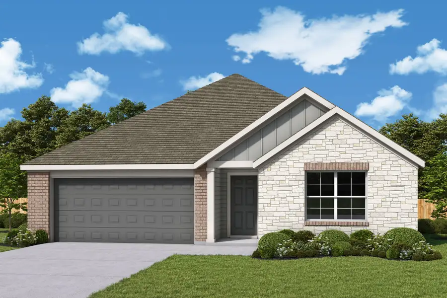 Front exterior of a new home in Sunterra Lakes, Brookshire, TX, highlighting curb appeal (Image 1). Front exterior of a new home in Sunterra Lakes, Brookshire, TX, highlighting curb appeal (Image 1).