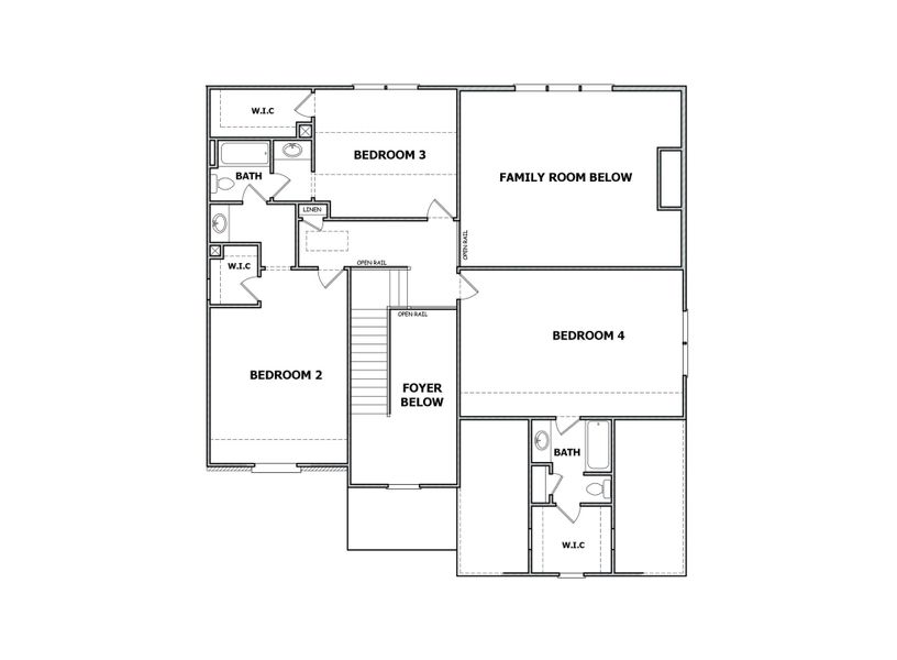 2D floor plan layout for the (GA)The Woodmont | Side Entry by Reliant Homes in Spring Creek, Monroe, GA (Image 3).