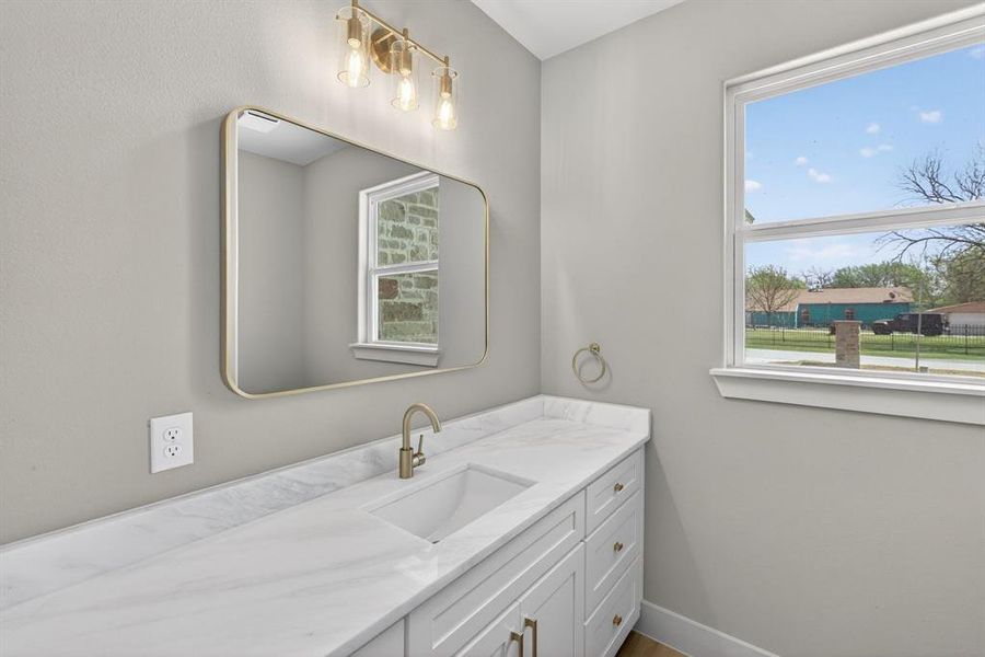 Half bath near living space Half bath near living space