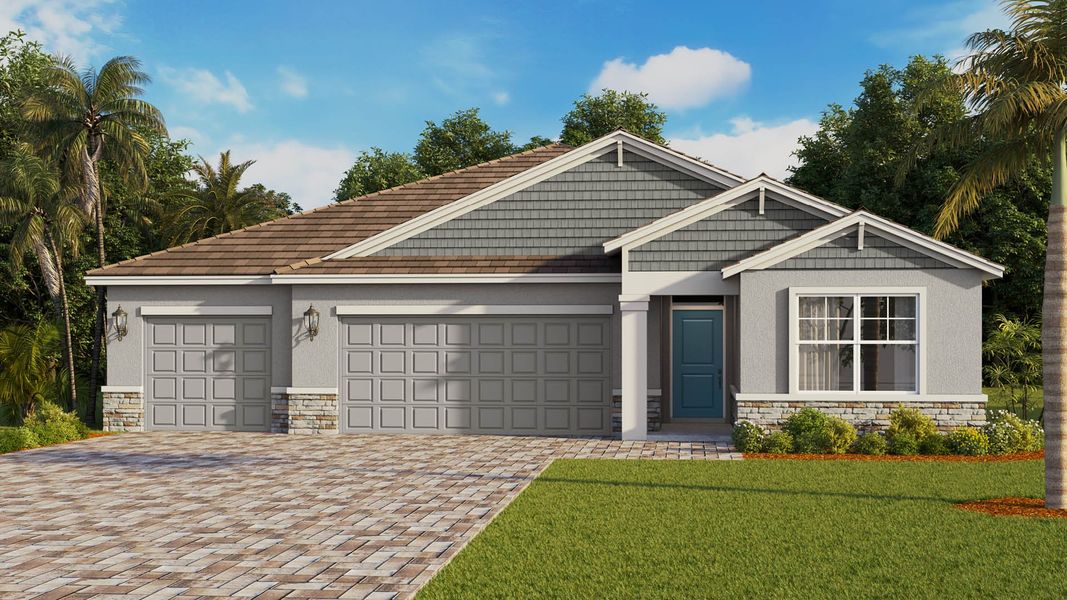 Representative exterior photo of a completed home built from the Denham by D.R. Horton in Cypress Bay West, Palm Bay, FL (Image 5). Representative exterior photo of a completed home built from the Denham by D.R. Horton in Cypress Bay West, Palm Bay, FL (Image 5).