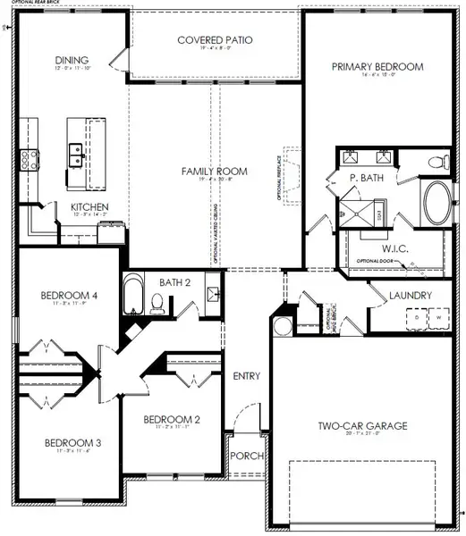 2D floor plan layout for the The Sapphire Ranch II by Doug Parr Custom Homes in Spring Valley Ranch, Paradise, TX (Image 2).