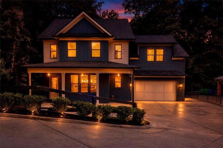 Front exterior of a new home in , Brookhaven, GA, highlighting curb appeal (Image 1). Front exterior of a new home in , Brookhaven, GA, highlighting curb appeal (Image 1).