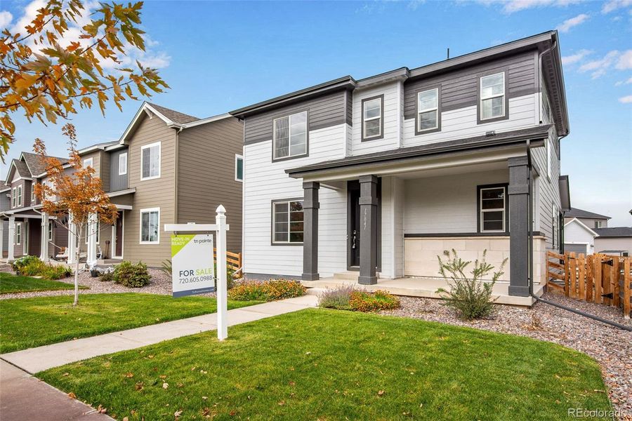 Exterior details and patio area of a home in Crescendo Collection at Reunion, Commerce City (Image 1). Exterior details and patio area of a home in Crescendo Collection at Reunion, Commerce City (Image 1).