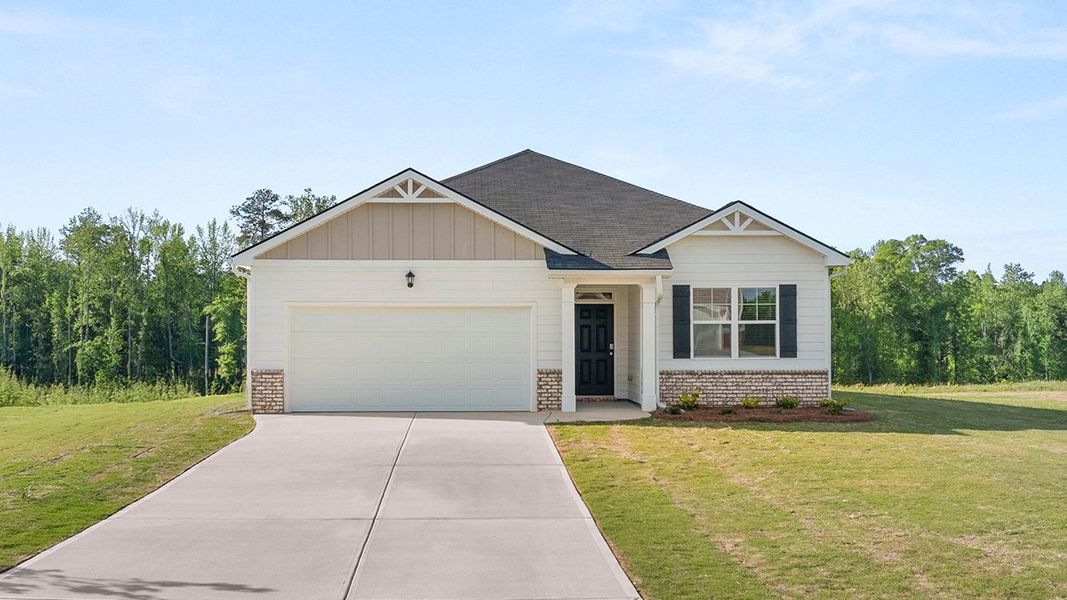 Front exterior of a new home in Fox Crossing, Griffin, GA, highlighting curb appeal (Image 1). Front exterior of a new home in Fox Crossing, Griffin, GA, highlighting curb appeal (Image 1).