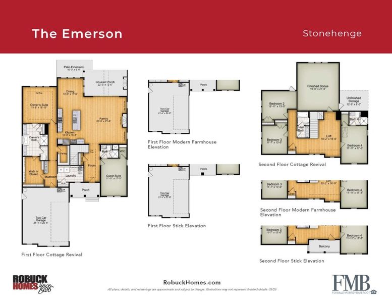 2D floor plan layout for the The Emerson by RobuckHomes in Stonehedge, Leesville, NC (Image 5).