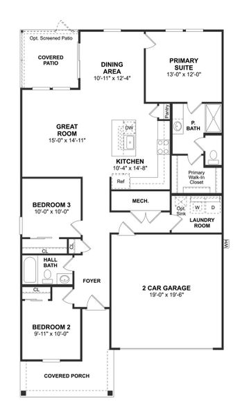 2D floor plan layout for the Clyde by K. Hovnanian® Homes in The Lakes at New Riverside, Bluffton, SC (Image 3).