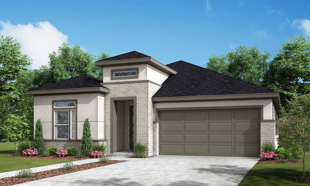 Lisbon plan by Newmark is a smaller 1-story with 3 bedrooms, a study and 2.5 baths.