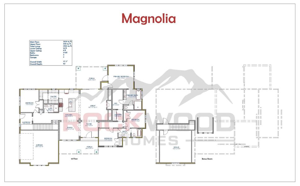 2D floor plan layout for the Magnolia by Rockwood Homes in Wofford Estates, Clarksville, TN (Image 2). 2D floor plan layout for the Magnolia by Rockwood Homes in Wofford Estates, Clarksville, TN (Image 2).