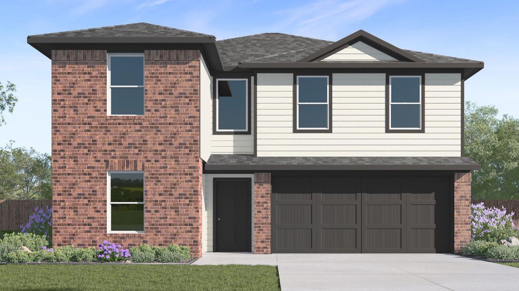 A striking exterior combines classic brick and modern siding, creating inviting curb appeal. A striking exterior combines classic brick and modern siding, creating inviting curb appeal.