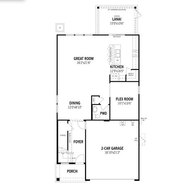 2D floor plan layout for the Caspian by Mattamy Homes in RiverTown - Forest, St. Johns, FL (Image 3).