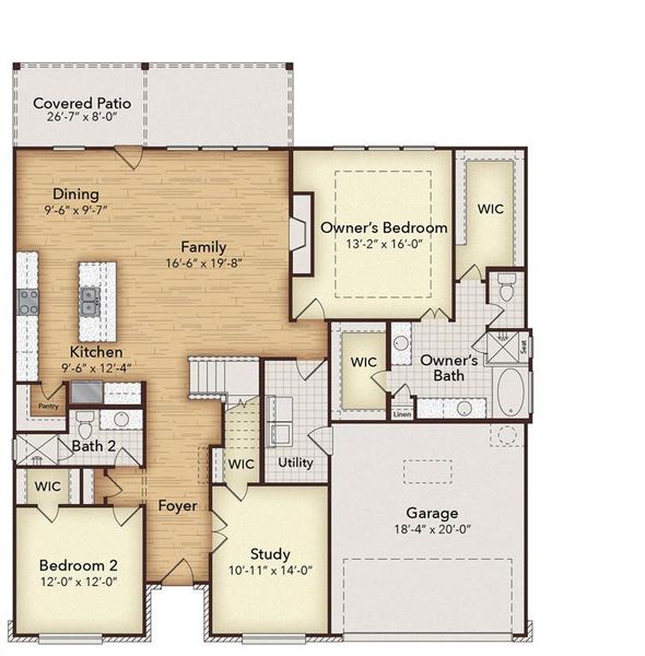 2D floor plan layout of this home in Westside Preserve, Midlothian, TX (Image 5).