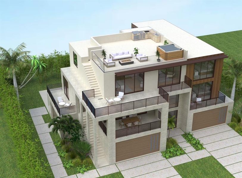 Front exterior of a new home in , Longboat Key, FL, highlighting curb appeal (Image 2). Front exterior of a new home in , Longboat Key, FL, highlighting curb appeal (Image 2).