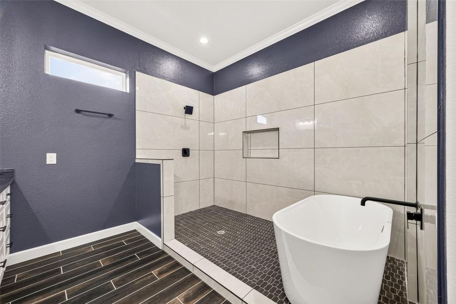 Large walk-in shower with a clean, modern design.