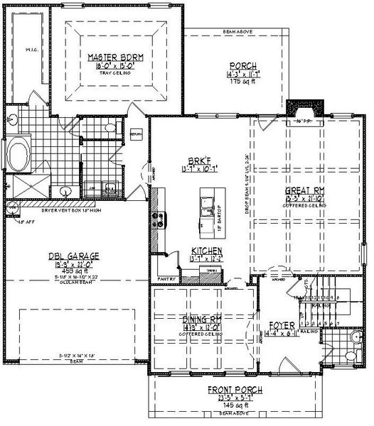 2D floor plan layout for the St. Simons by Designer Homes of Georgia in Austin Heights, North Augusta, SC (Image 2).