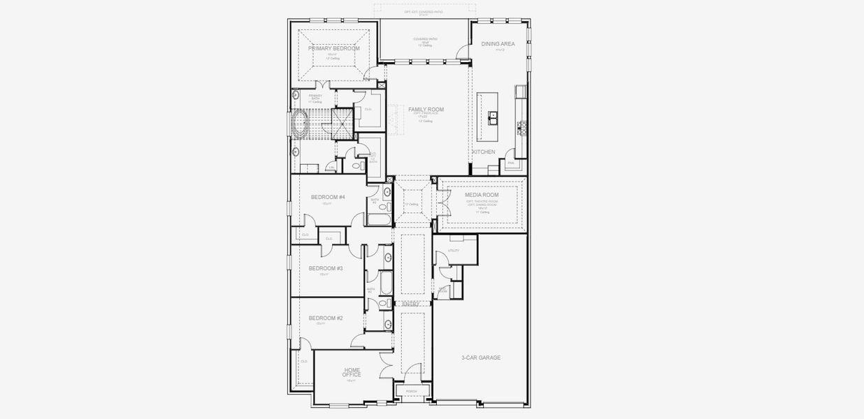2D floor plan layout for the 3118W by Perry Homes in Mantua, Van Alstyne, TX (Image 4).
