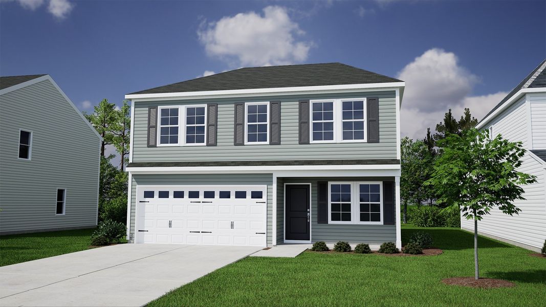 Front exterior of a new home in Braxton Place, Moore, SC, highlighting curb appeal (Image 1).