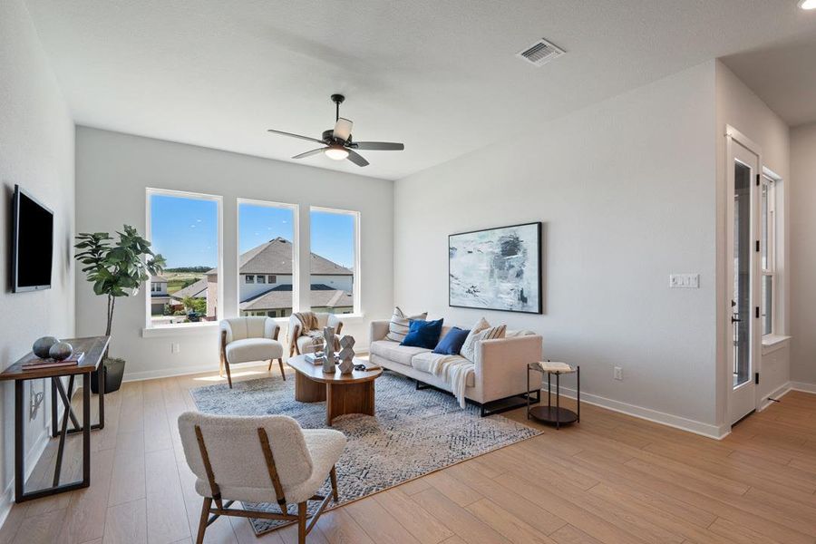 Furnished interior view inside a new home in Park Collection at Lariat, Liberty Hill (Image 9). Furnished interior view inside a new home in Park Collection at Lariat, Liberty Hill (Image 9).