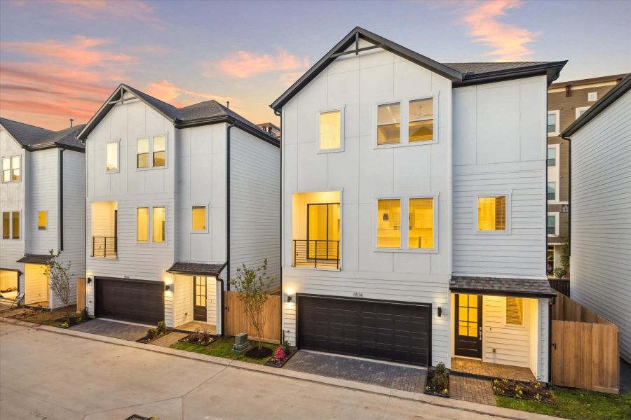 Front exterior of a new home in Kolbe Square, Houston, TX, highlighting curb appeal (Image 1). Front exterior of a new home in Kolbe Square, Houston, TX, highlighting curb appeal (Image 1).