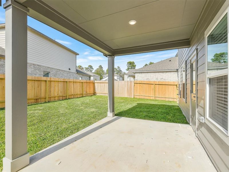 Exterior details and patio area of a home in Lakes at Black Oak, Magnolia (Image 24).