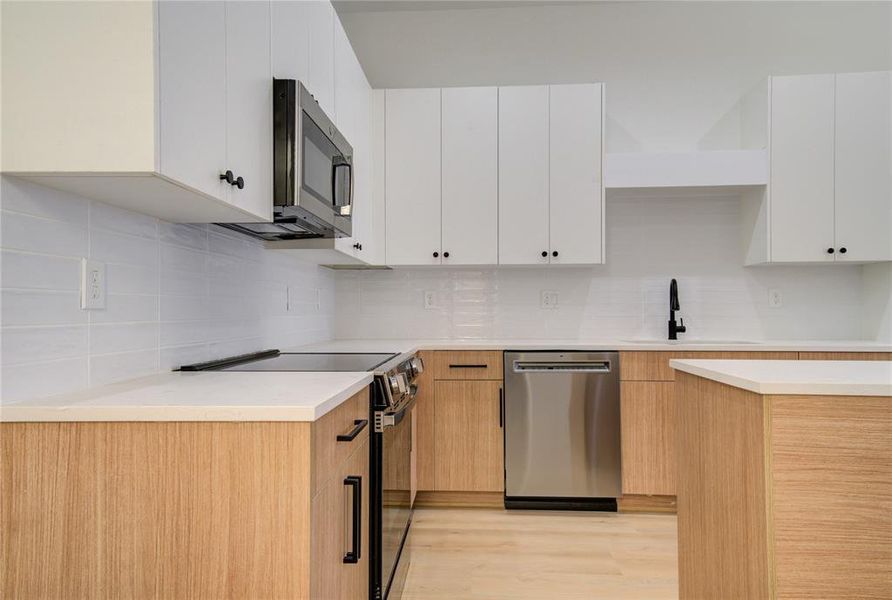 Kitchen featuring Euro-style cabinets & contemporary finishes