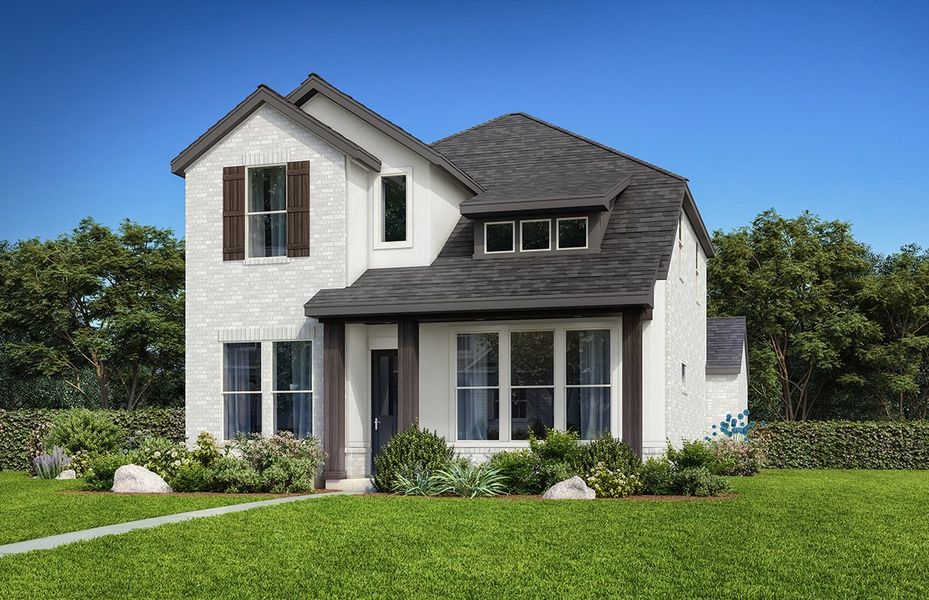 Representative exterior photo of a completed home built from the Duets D413 by Landon Homes in Lexington Frisco, Frisco, TX (Image 21). Representative exterior photo of a completed home built from the Duets D413 by Landon Homes in Lexington Frisco, Frisco, TX (Image 21).