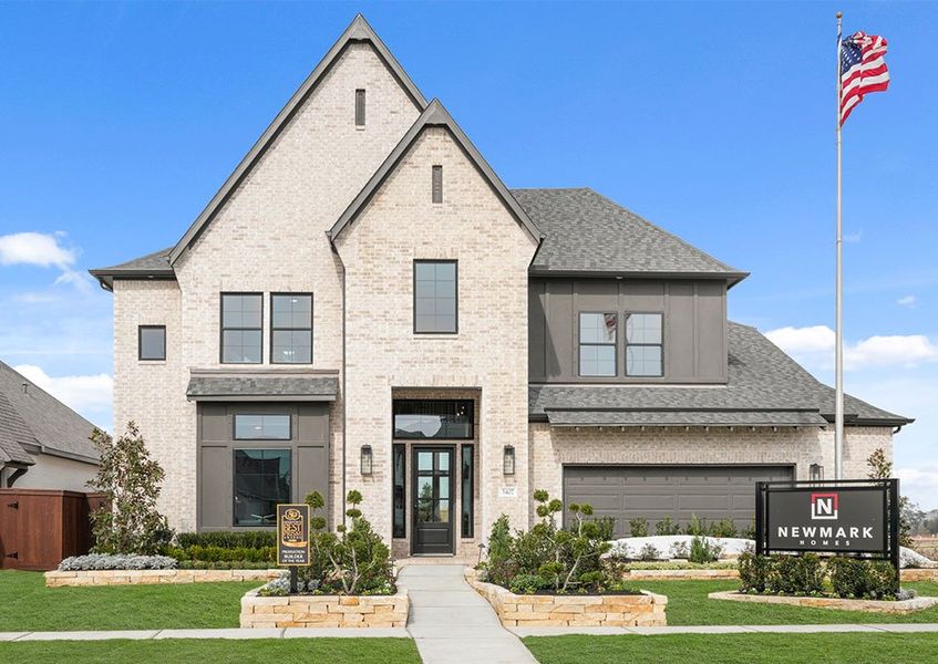Front exterior of a new home in Meridiana 40', 65', Manvel, TX, highlighting curb appeal (Image 21). Front exterior of a new home in Meridiana 40', 65', Manvel, TX, highlighting curb appeal (Image 21).