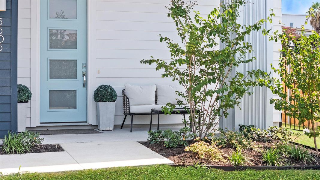 Front exterior of a new home in Agave, Austin, TX, highlighting curb appeal (Image 20).