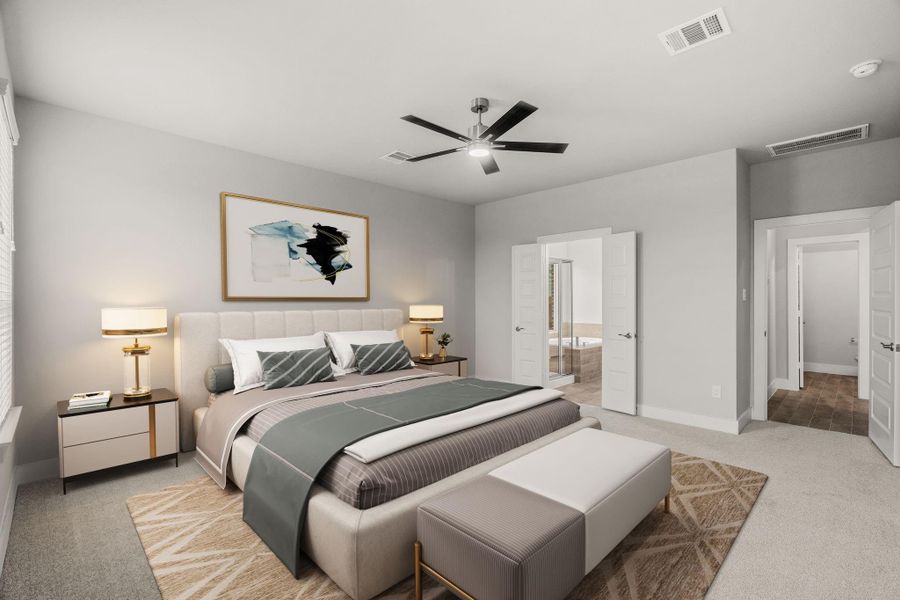 Virtually Staged - Primary Bedroom.  Sample photo of completed home with similar floor plan. Actual colors and selections may vary.Sample photo of completed home with similar floor plan. Actual colors and selections may vary.