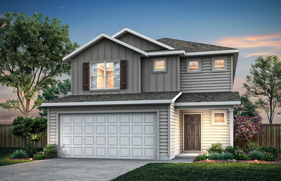 Front exterior of a new home in Lily Springs, Seguin, TX, highlighting curb appeal (Image 1). Front exterior of a new home in Lily Springs, Seguin, TX, highlighting curb appeal (Image 1).