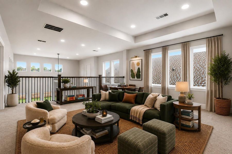 Bright and airy, the spacious upstairs game room features oversized windows and versatile space that's perfect for entertaining, gaming, or creating a second living area. *VIRTUALLY STAGED