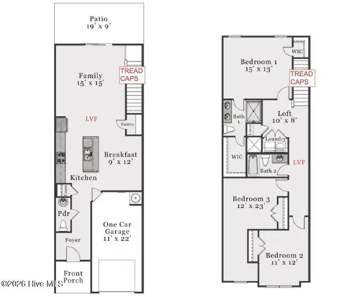 2D floor plan layout of this home in Coastal Haven Townes, Leland, NC (Image 3).