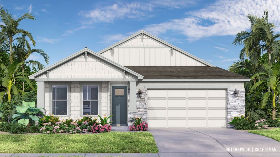 Representative exterior photo of a completed home built from the Buttonwood by DRB Homes in Ardisia Park, New Smyrna Beach, FL (Image 18).