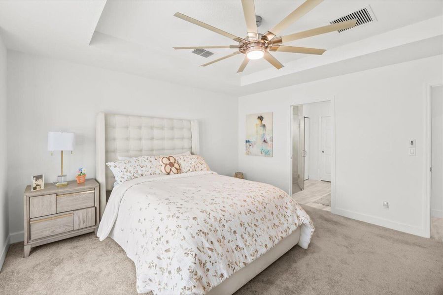 Master Suite Perspective Looking Toward the En-Suite Bath with Pocket Door Entry