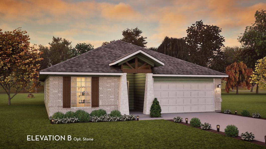 Front exterior of a new home in Sunterra, Park Row, TX, highlighting curb appeal (Image 1).