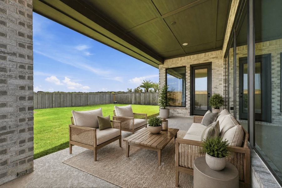 Exterior details and patio area of a home in Bridgeland 50′, Cypress (Image 3).