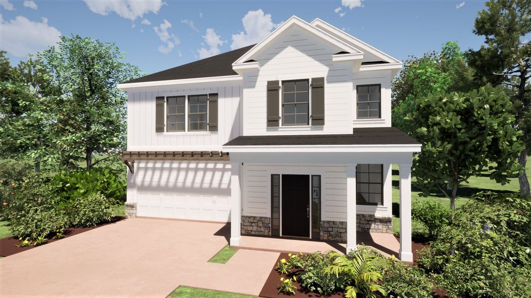 Representative exterior photo of a completed home built from the Jekyll by Designer Homes of Georgia in Austin Heights, North Augusta, SC (Image 1).