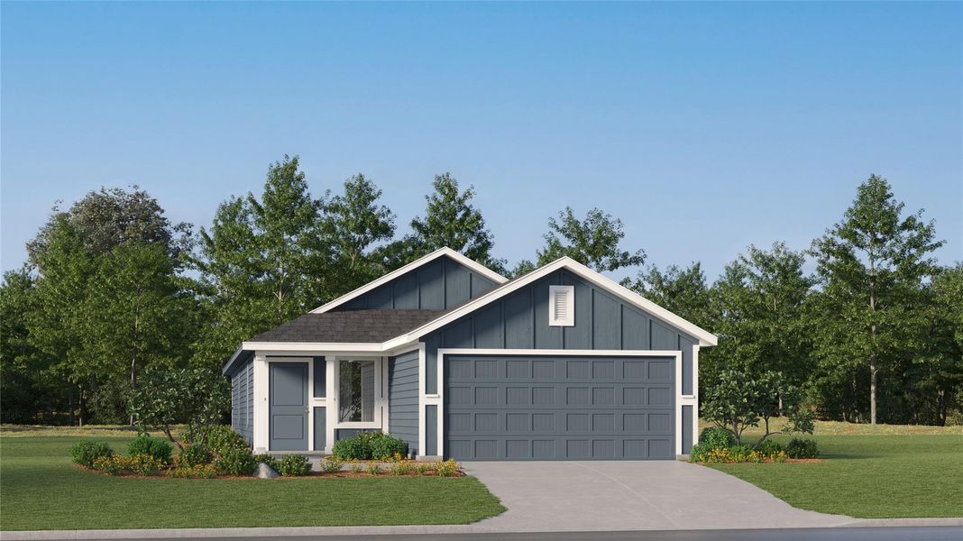 Front exterior of a new home in Firefly Pointe, Hutto, TX, highlighting curb appeal (Image 22).