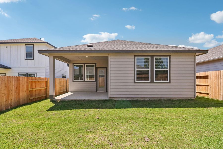 Exterior details and patio area of a home in Pine Lake Cove - Traditional Series, Montgomery (Image 20).