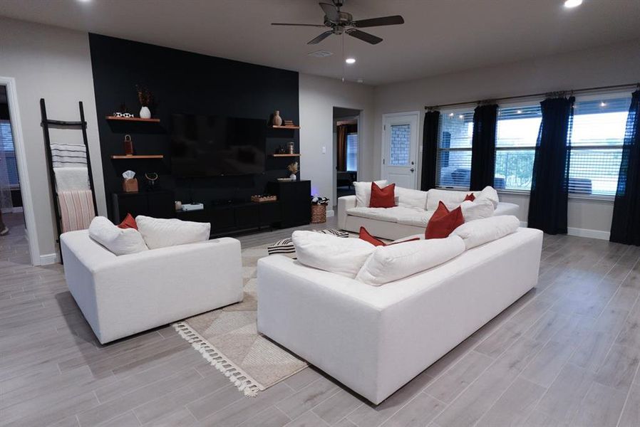 Spacious Living with accent wall