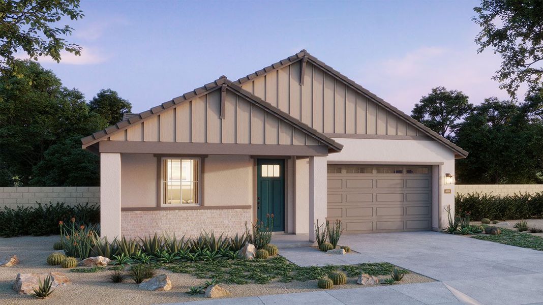 Representative exterior photo of a completed home built from the 4001 by Risewell Homes in Teravalis, Buckeye, AZ (Image 3). Representative exterior photo of a completed home built from the 4001 by Risewell Homes in Teravalis, Buckeye, AZ (Image 3).