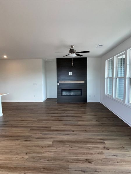 This interior offers a blend of natural light and