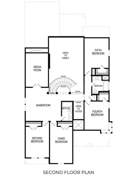 2D floor plan layout for the Princeton EW F (w/Media) by First Texas Homes in Edgewood Creek, Celina, TX (Image 5).