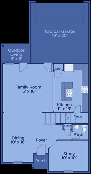 2D floor plan layout for the Seguin by UnionMain Homes in Edgewater, Fate, TX (Image 3).