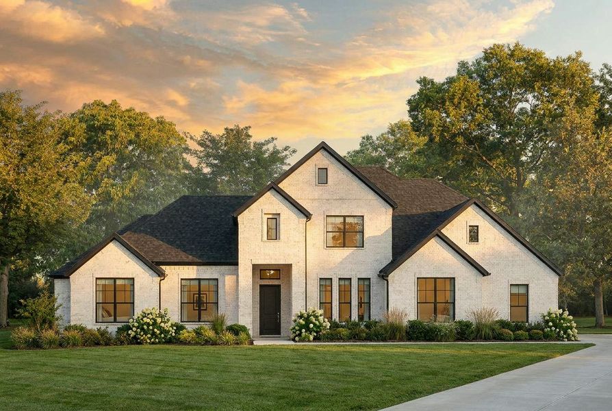 Representative exterior photo of a completed home built from the Jefferson by Kindred Homes in Oak Creek Ranch, Waxahachie, TX (Image 4). Representative exterior photo of a completed home built from the Jefferson by Kindred Homes in Oak Creek Ranch, Waxahachie, TX (Image 4).
